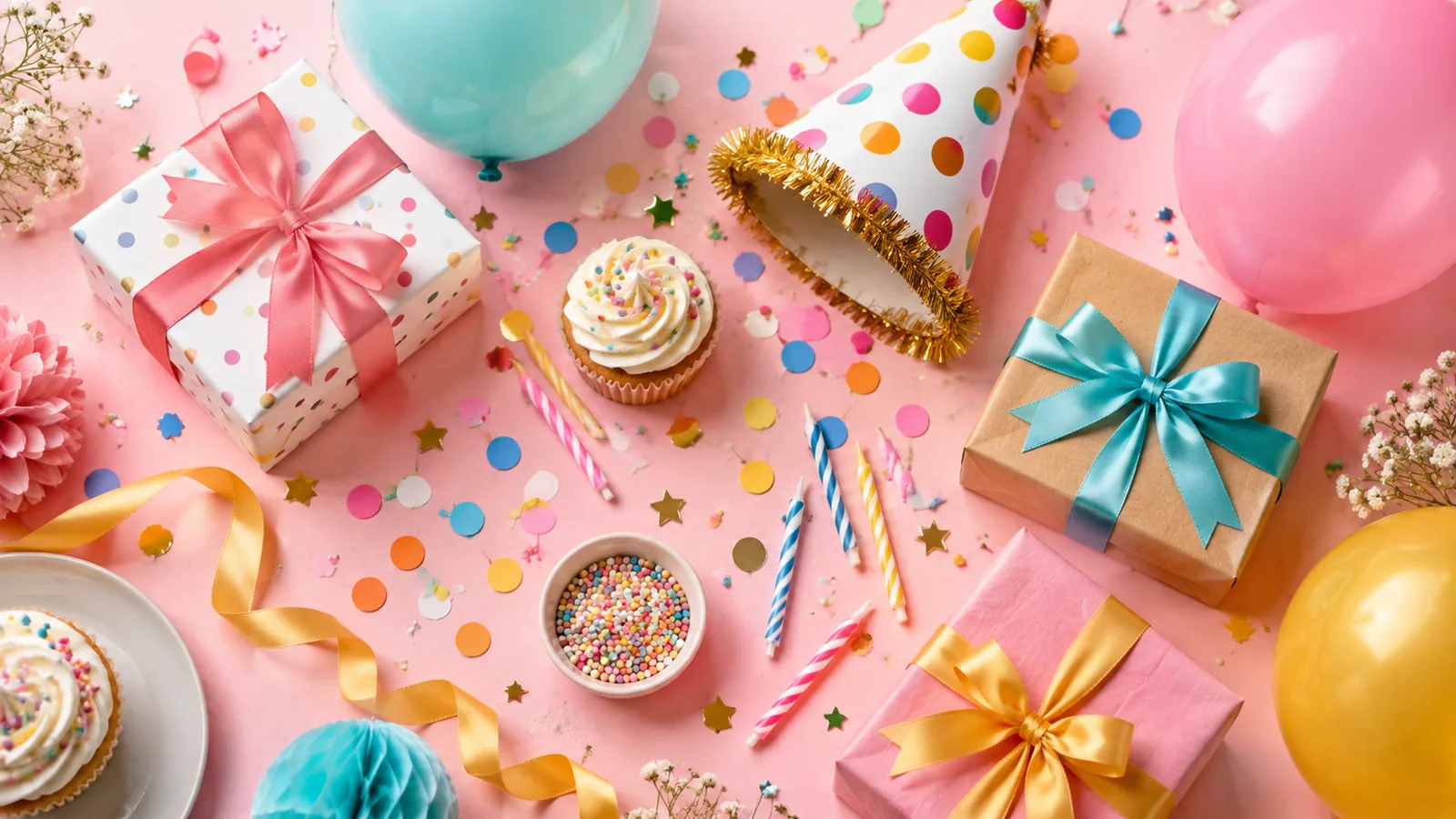 Birthday balloons and gifts for a kids' party
