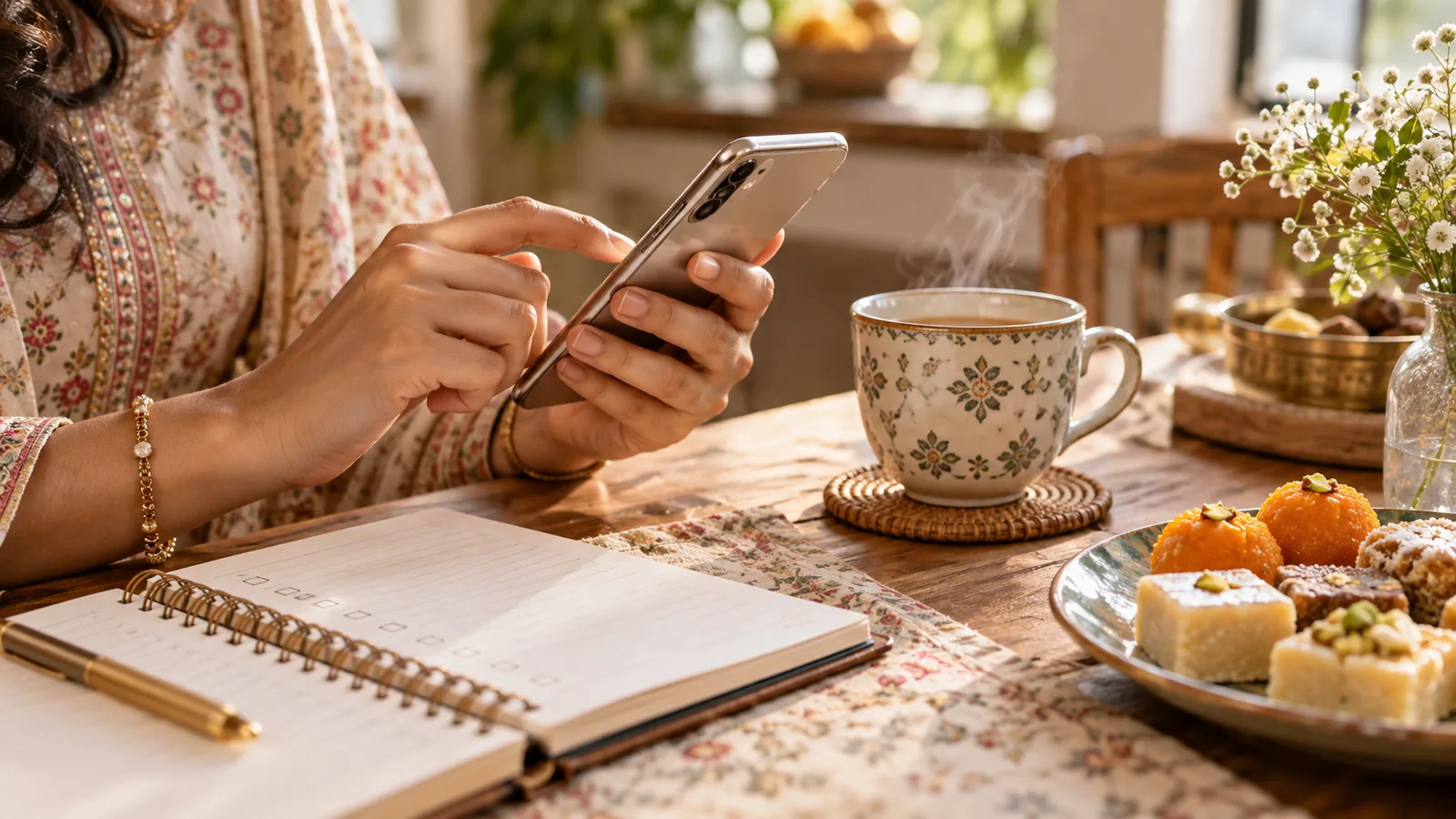 Sending wedding invitations from a phone over a cup of chai